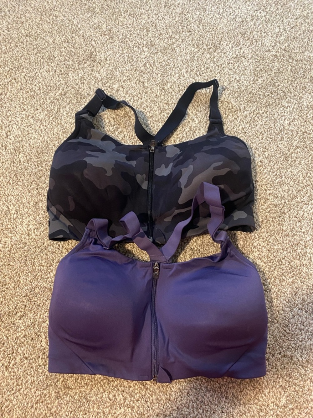 all in motion Purple Seamless Sports Bra with Black Camo Front-Zip
